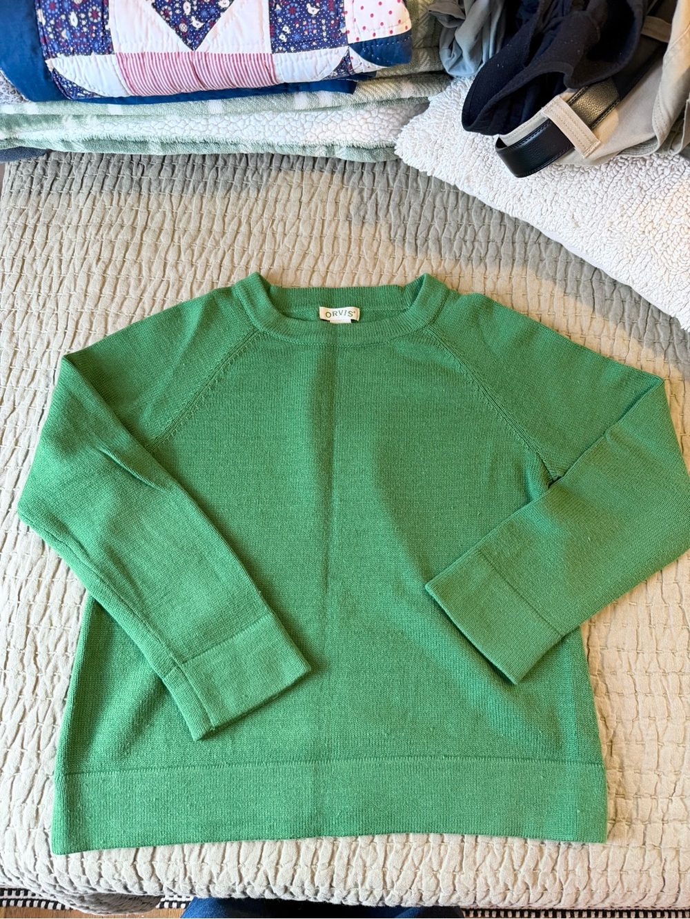 Orvis Women's Green Crewneck Raglan Pullover Sweater